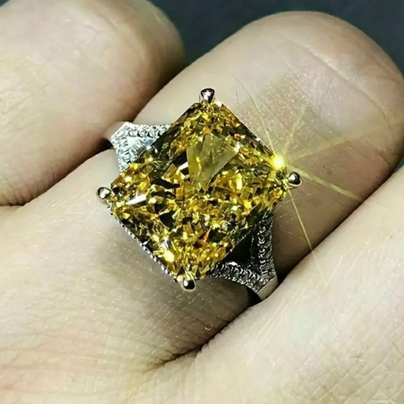 Radiant Yellow Gemstone Promise Ring - Sparkling Silver Plated, Size7 - Picture 5 of 5